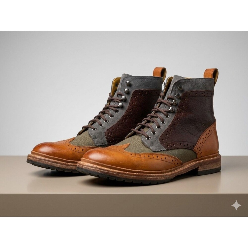 Stacy Adams Finnegan Wingtip Lace-Up Boots Genuine Leather Suede 8½